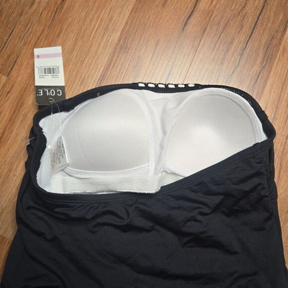 Cole Of California Strapless Black White One-Piece Swimsuit Geometric Pattern 6 - Picture 3 of 5